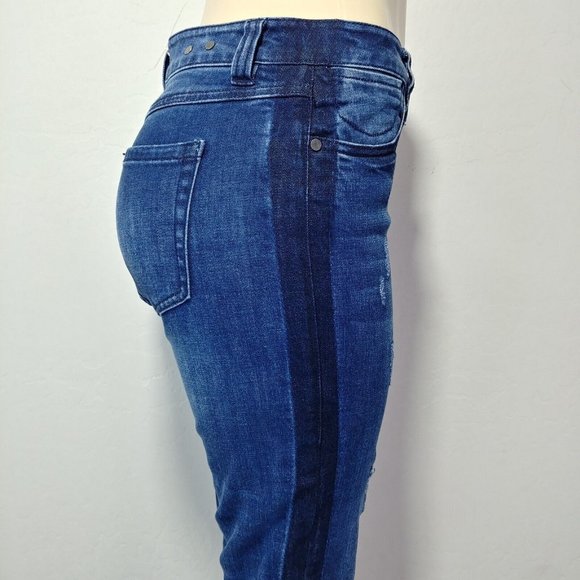 Cabi Straight Blue Jeans 3750 Tuxedo Side Stripe Distressed Women's Size… - Picture 9 of 13